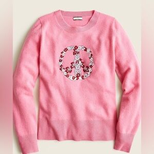 J. Crew Cashmere classic-fit crewneck sweater with floral peace embroidered